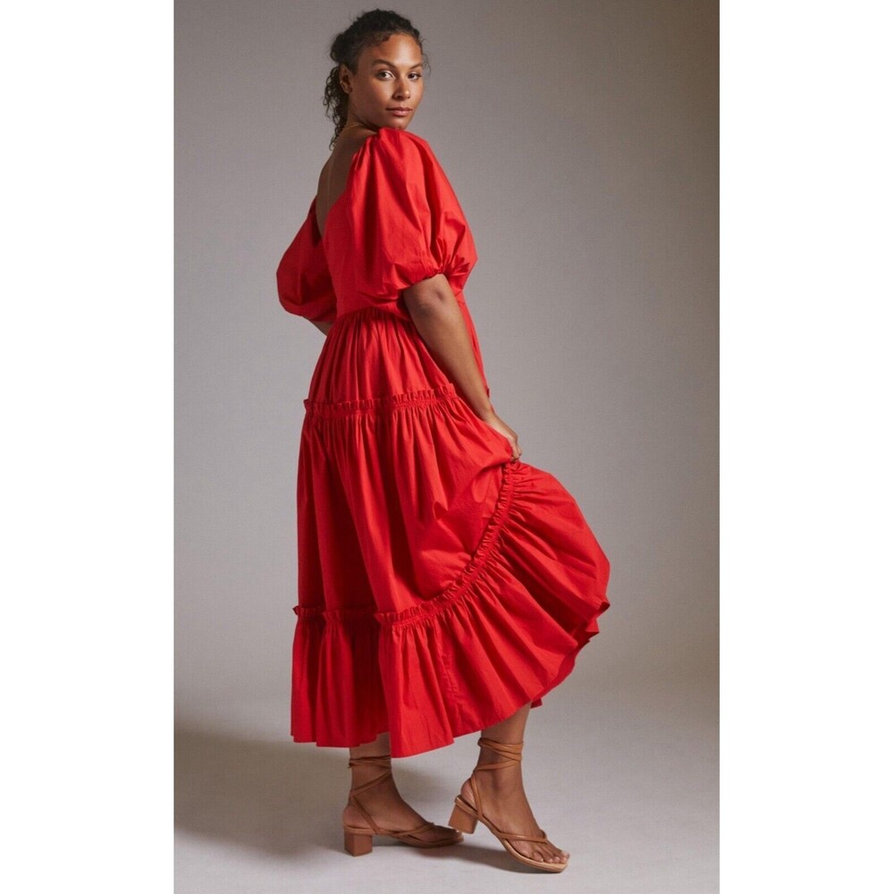 Anthropologie ATSU Dress Women 6 Red Off-The-Shoulder Preppy Poplin Sundress NWT - Picture 5 of 16